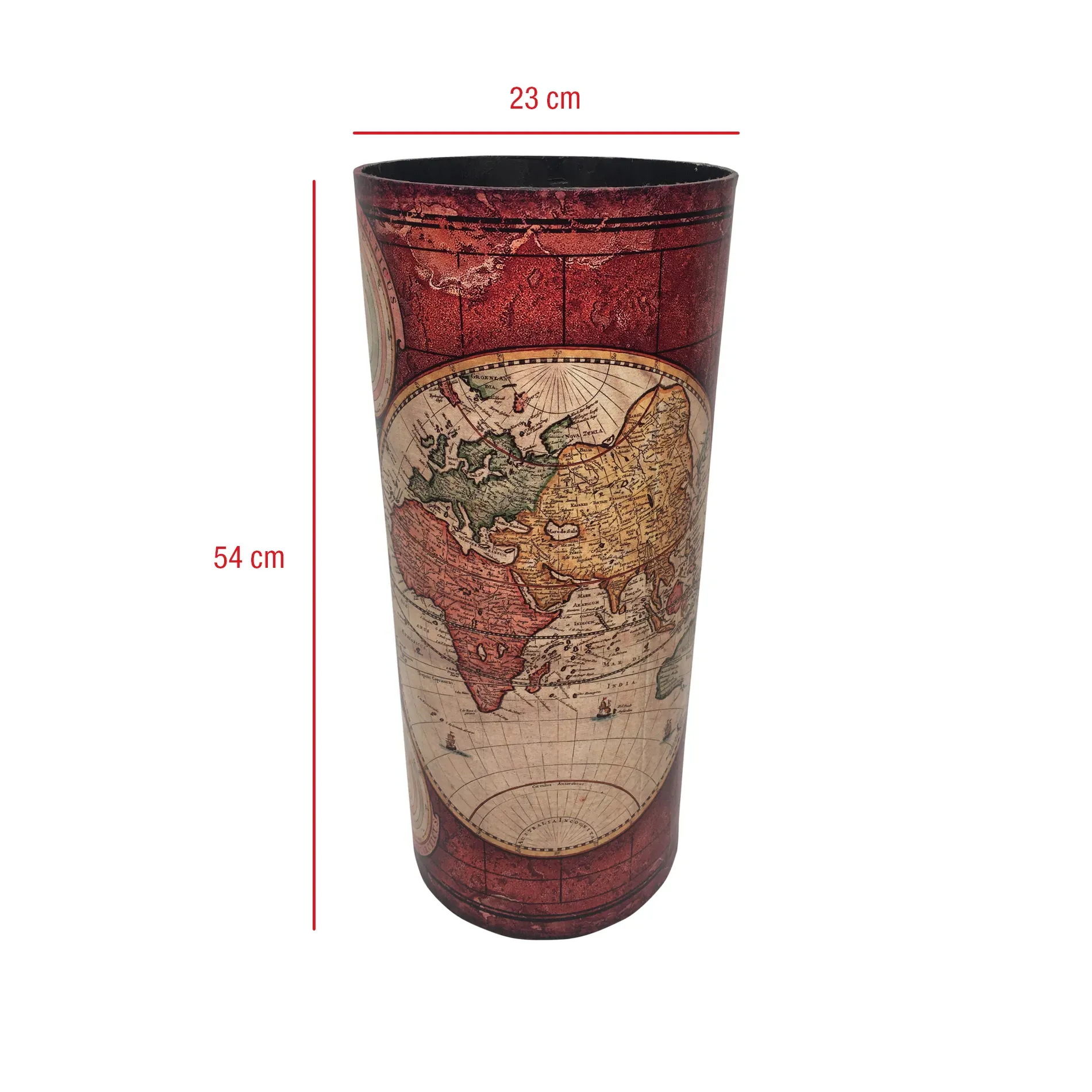 Illustration numéro 2 du produit Porte parapluie carte du monde en toile bois beige et rouge