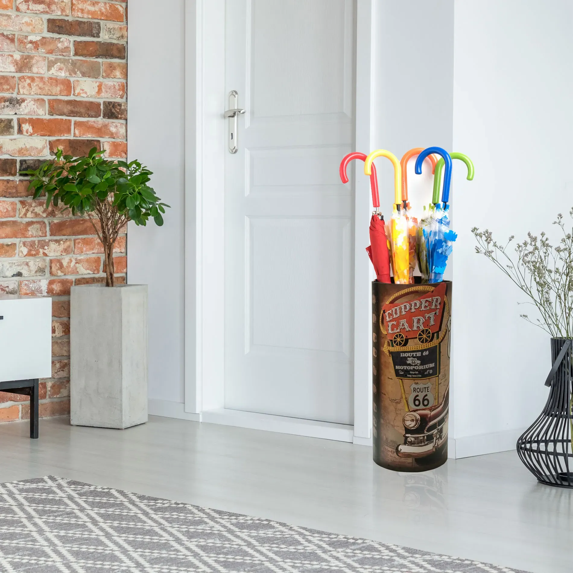 Illustration numéro 2 du produit Porte parapluie rond en toile bois de couleur marron