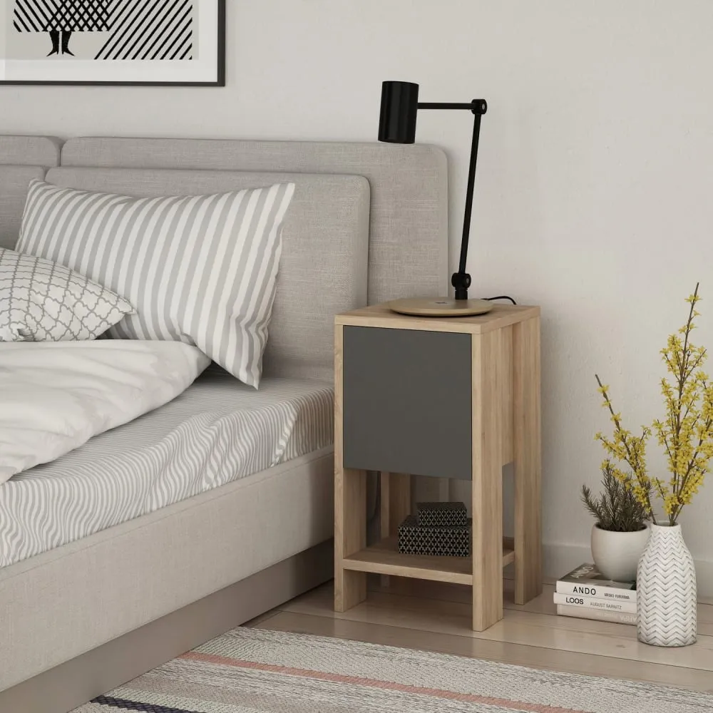 Illustration numéro 2 du produit Table de chevet 1 porte design industriel beige