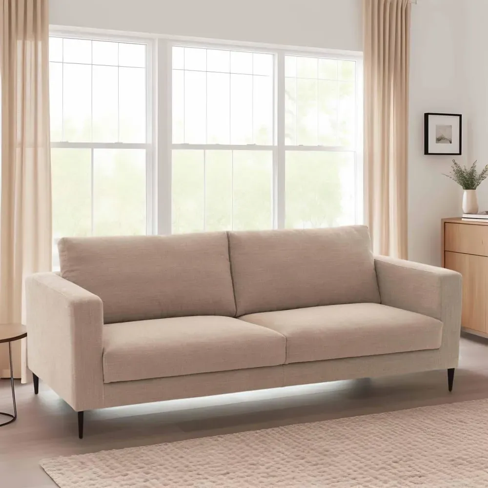 Illustration numéro 2 du produit Canapé en tissu chiné 3 places beige