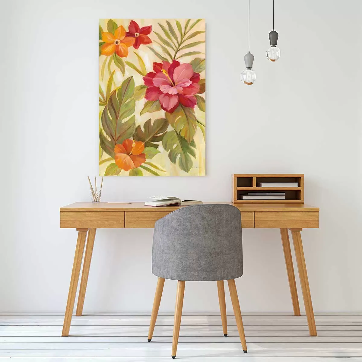 Illustration numéro 2 du produit Tableau fleurs corail imprimé sur toile 60x90 cm