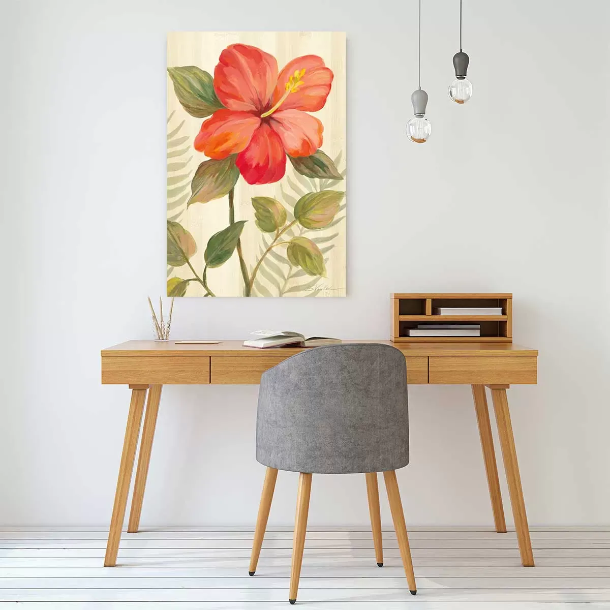 Illustration numéro 2 du produit Tableau diamant d'hibiscus imprimé sur toile 60x90 cm