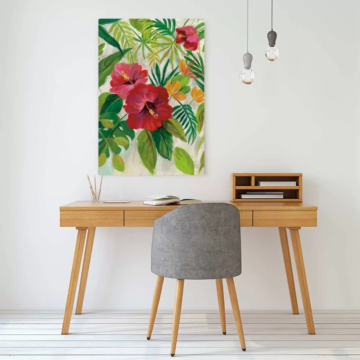 Illustration numéro 2 du produit Tableau hibiscus des tropiques imprimé sur toile 40x60 cm