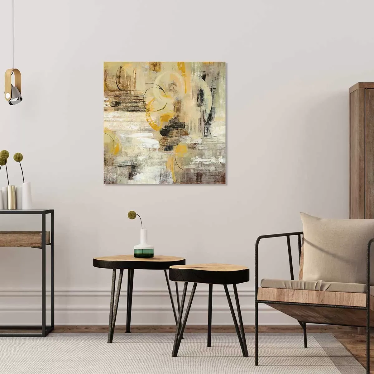 Illustration numéro 2 du produit Tableau lueur couleur crème imprimé sur toile 80x80 cm