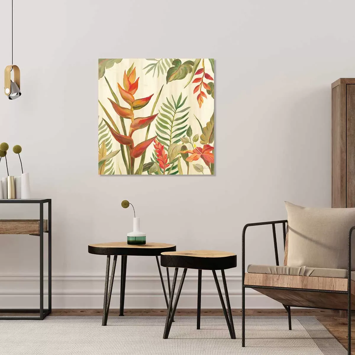 Illustration numéro 2 du produit Tableau oiseaux du paradis en aquarelle imprimé sur toile 80x80 cm