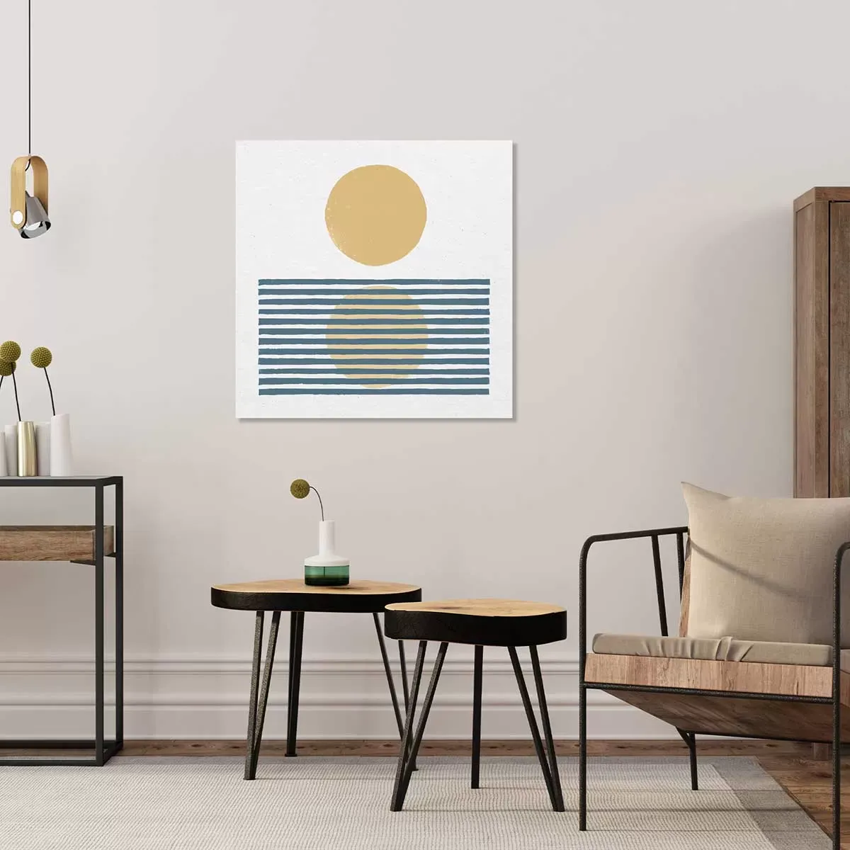 Illustration numéro 2 du produit Tableau rayures bleues d'été imprimé sur toile 50x50 cm