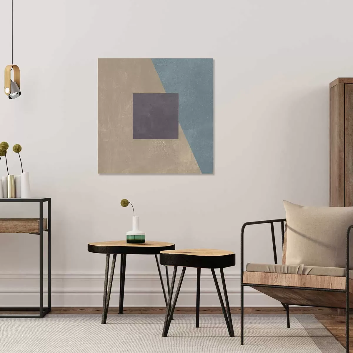 Illustration numéro 2 du produit Tableau soie bleue sarcelle imprimé sur toile 80x80 cm