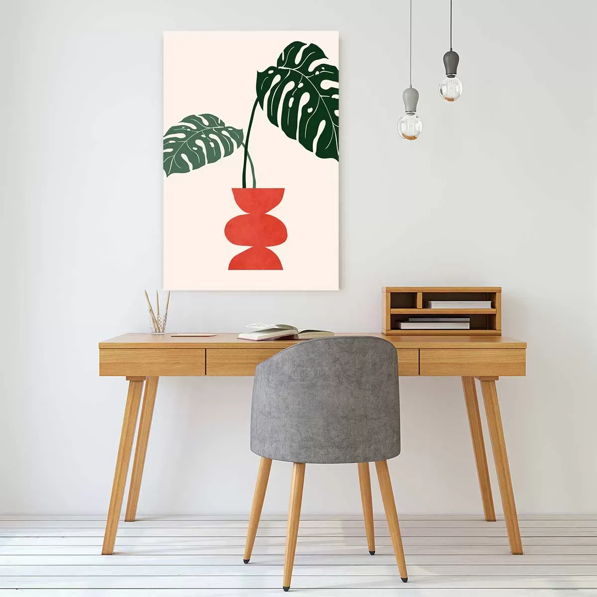 Illustration numéro 2 du produit Tableau fleurs déco vase Monstera imprimé sur toile 40x60 cm