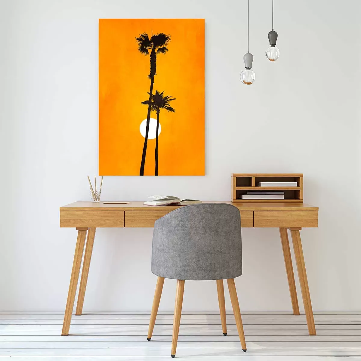 Illustration numéro 2 du produit Tableau scandinave Sunset palm imprimé sur toile 60x90 cm