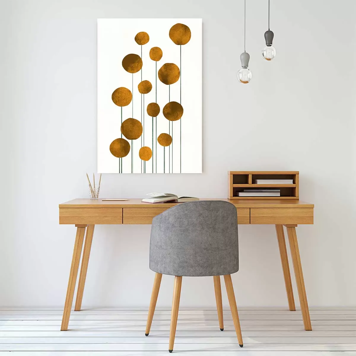 Illustration numéro 2 du produit Tableau fleurs d'eau dorées imprimé sur toile 40x60 cm