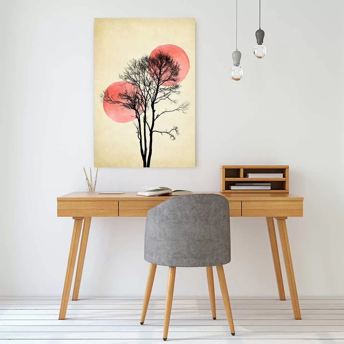 Illustration numéro 2 du produit Tableau abstrait lune et soleil d'hiver imprimé sur toile 30x45 cm