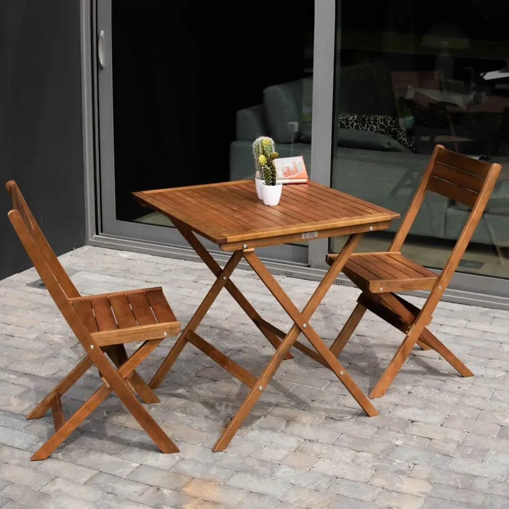 Illustration numéro 2 du produit Table et 2 chaises pliante en bois d'eucalyptus