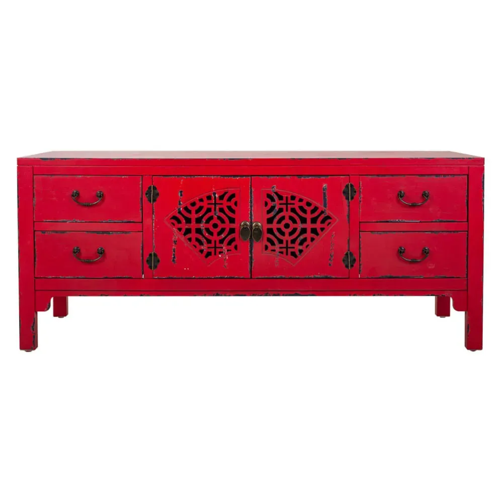 Illustration numéro 2 du produit Buffet bas en bois rouge 120x40x50h