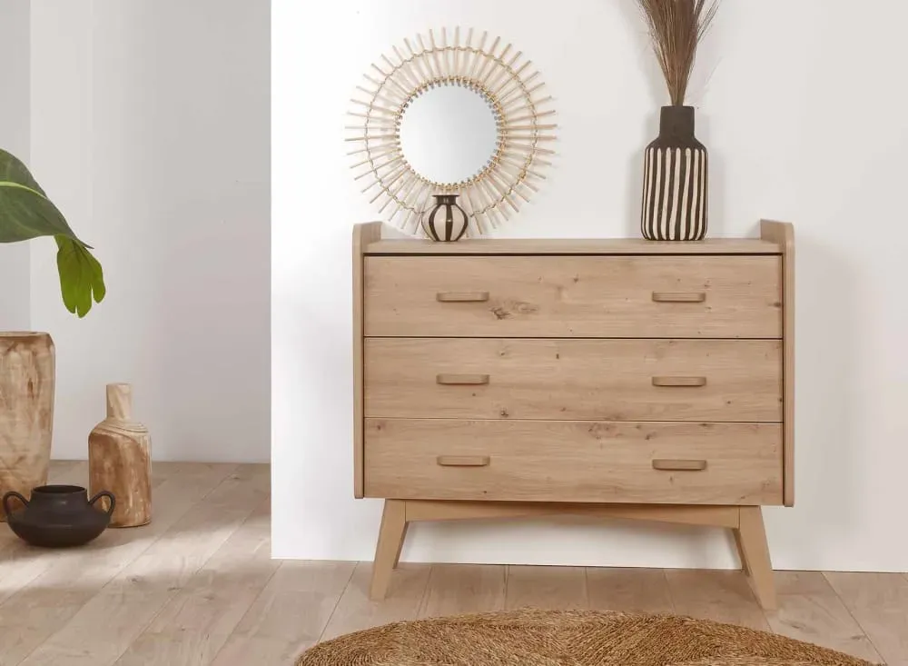 Illustration numéro 2 du produit Commode 3 tiroirs en chêne vintage - Larg. 100 cm