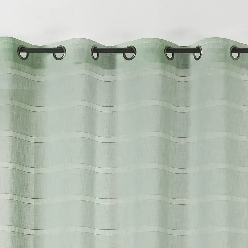 Illustration numéro 2 du produit Voilage rayé et tamisant cordelette polyester vert clair 140x250 cm