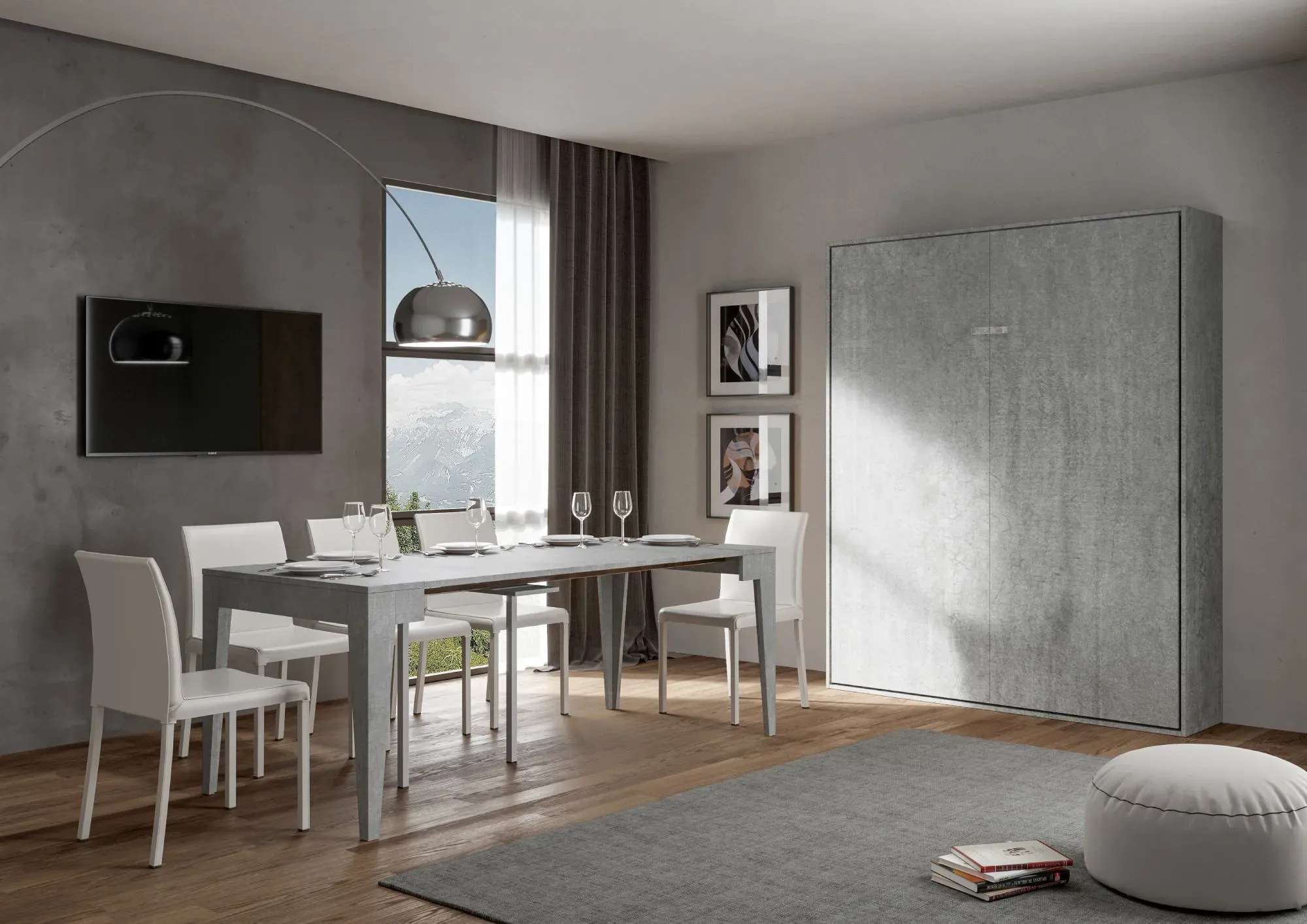 Illustration numéro 2 du produit Lit escamotable vertical 160 effet bois gris béton