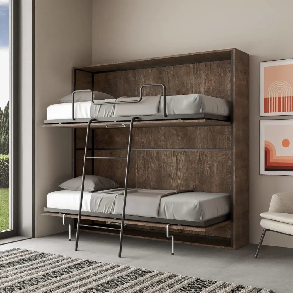 Illustration numéro 2 du produit Lit escamotable horizontal superposé effet bois noyer