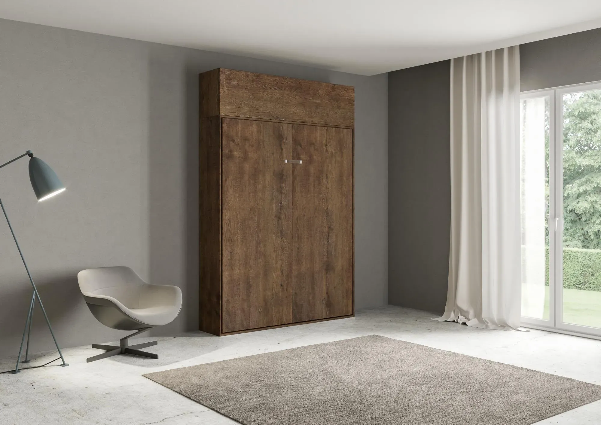 Illustration numéro 2 du produit Lit escamotable vertical 140 av.èlèment haut effet bois noyer