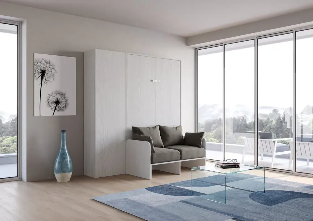 Illustration numéro 2 du produit Lit escamotable vertical 140 av.colonne effet bois frêne blanc