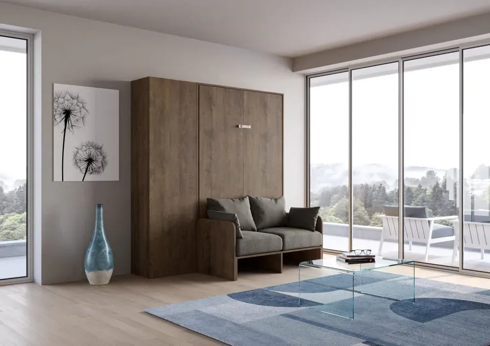 Illustration numéro 2 du produit Lit escamotable vertical 140 av.colonne effet bois noyer