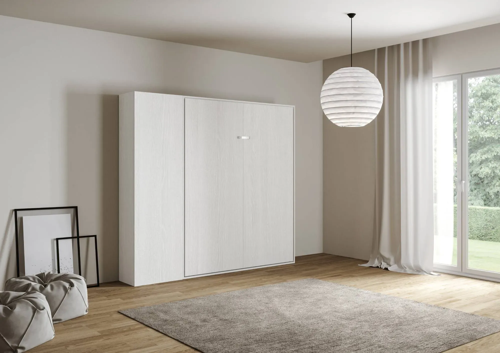 Illustration numéro 2 du produit Lit escamotable vertical 160 frêne blanc+colonne