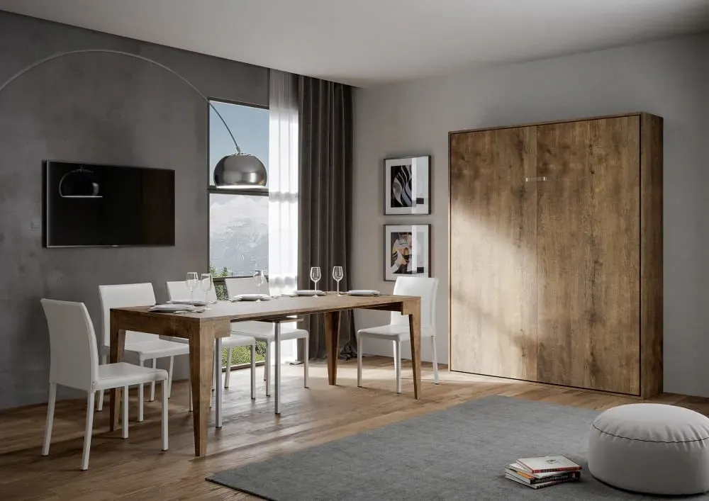 Illustration numéro 2 du produit Lit escamotable vertical 160 effet bois noyer