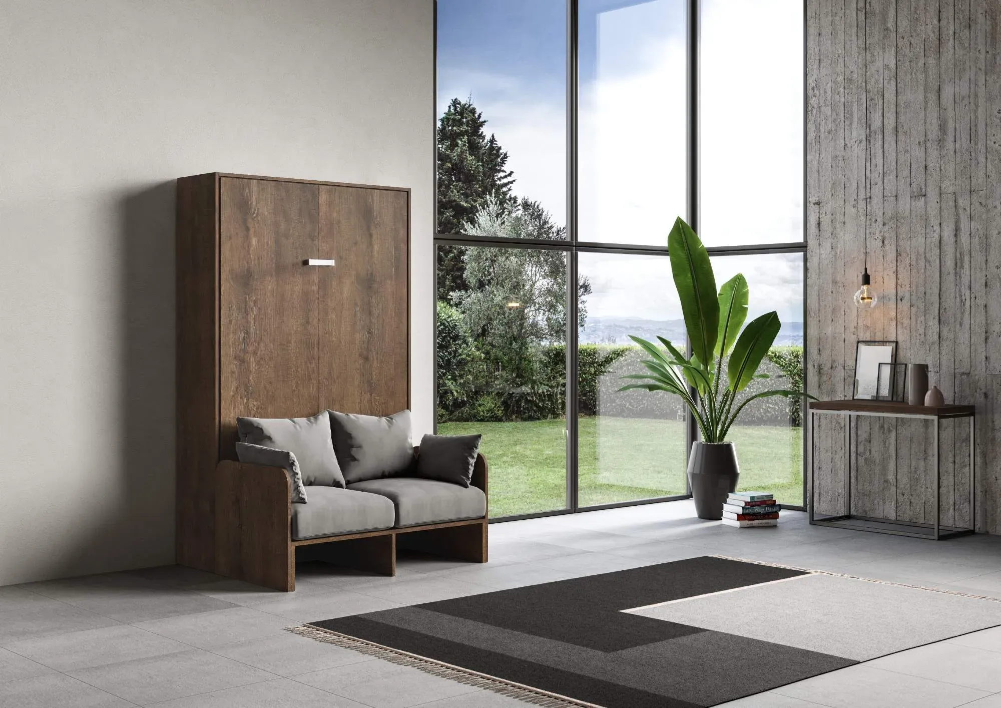 Illustration numéro 2 du produit Lit escamotable vertical 140 effet bois noyer