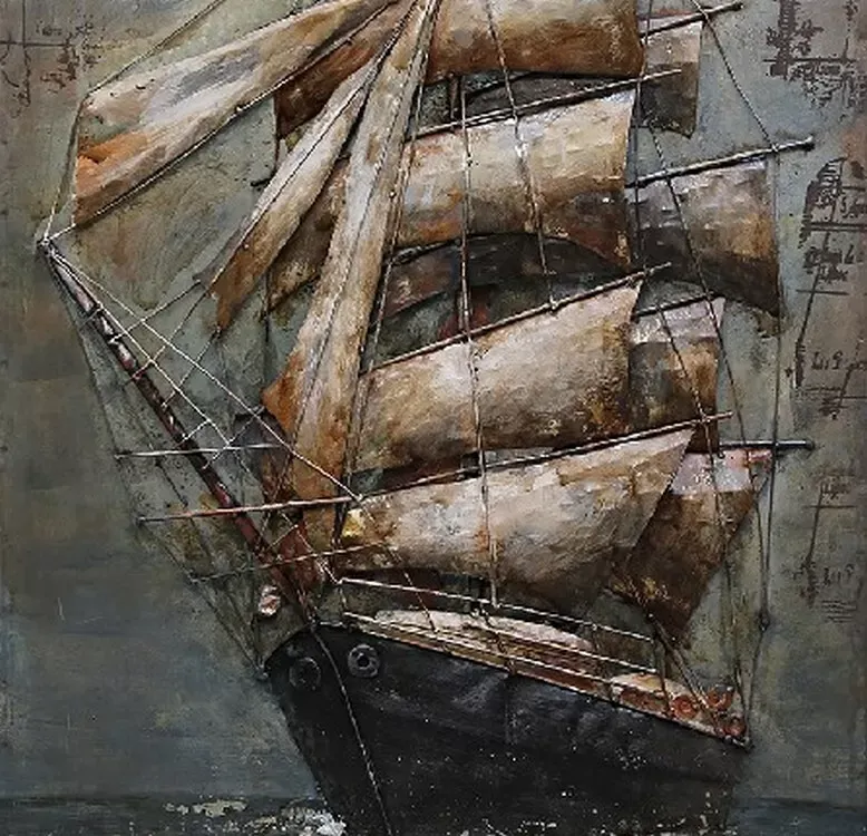 Illustration numéro 2 du produit Tableau relief en métal voilier géant 100x60