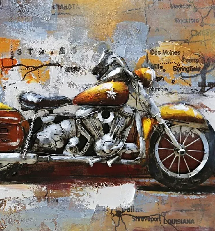 Illustration numéro 2 du produit Tableau relief en métal harley et usa 80x60