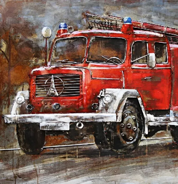 Illustration numéro 2 du produit Tableau relief en métal camion pompier 120x80