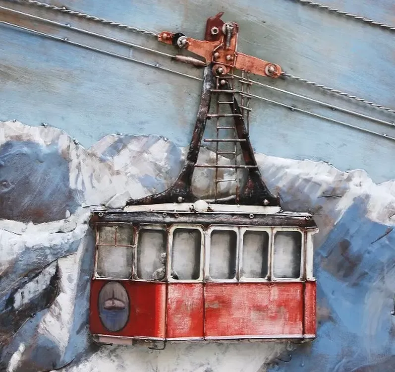 Illustration numéro 2 du produit Tableau relief en métal téléphérique rouge 60x60