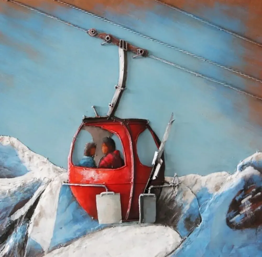 Illustration numéro 2 du produit Tableau relief en métal télécabine rouge 60x60