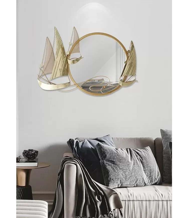 Illustration numéro 2 du produit Décoration murale en métal miroir et voiliers 78x53x4