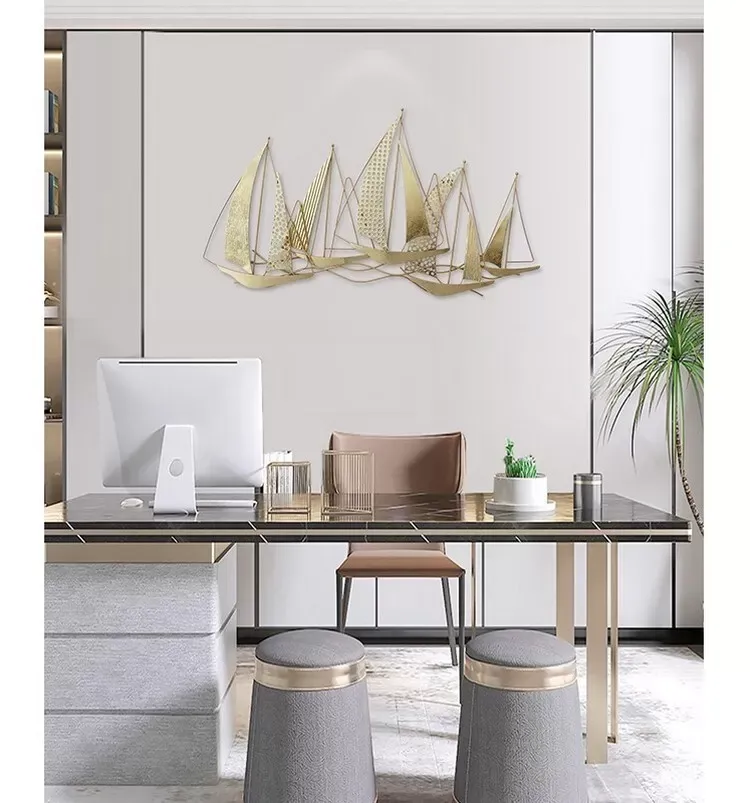 Illustration numéro 2 du produit Décoration murale en métal golden sailboat 92x50x4