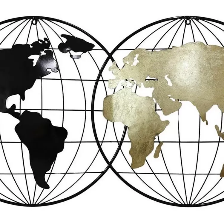 Illustration numéro 2 du produit Décoration murale en métal mappemonde black and gold 108x60x6