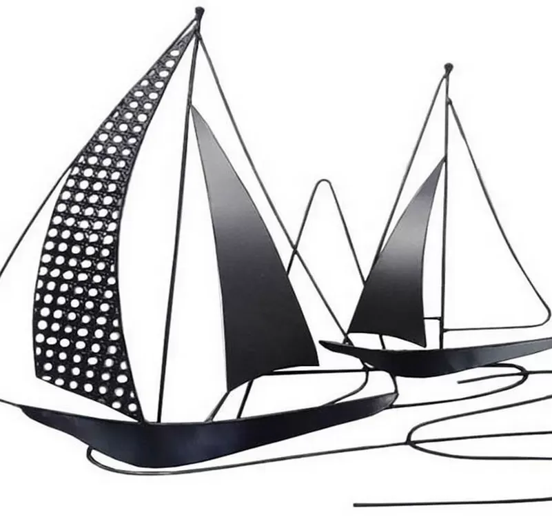 Illustration numéro 2 du produit Décoration murale en métal régate de voiliers noirs 68x52x3
