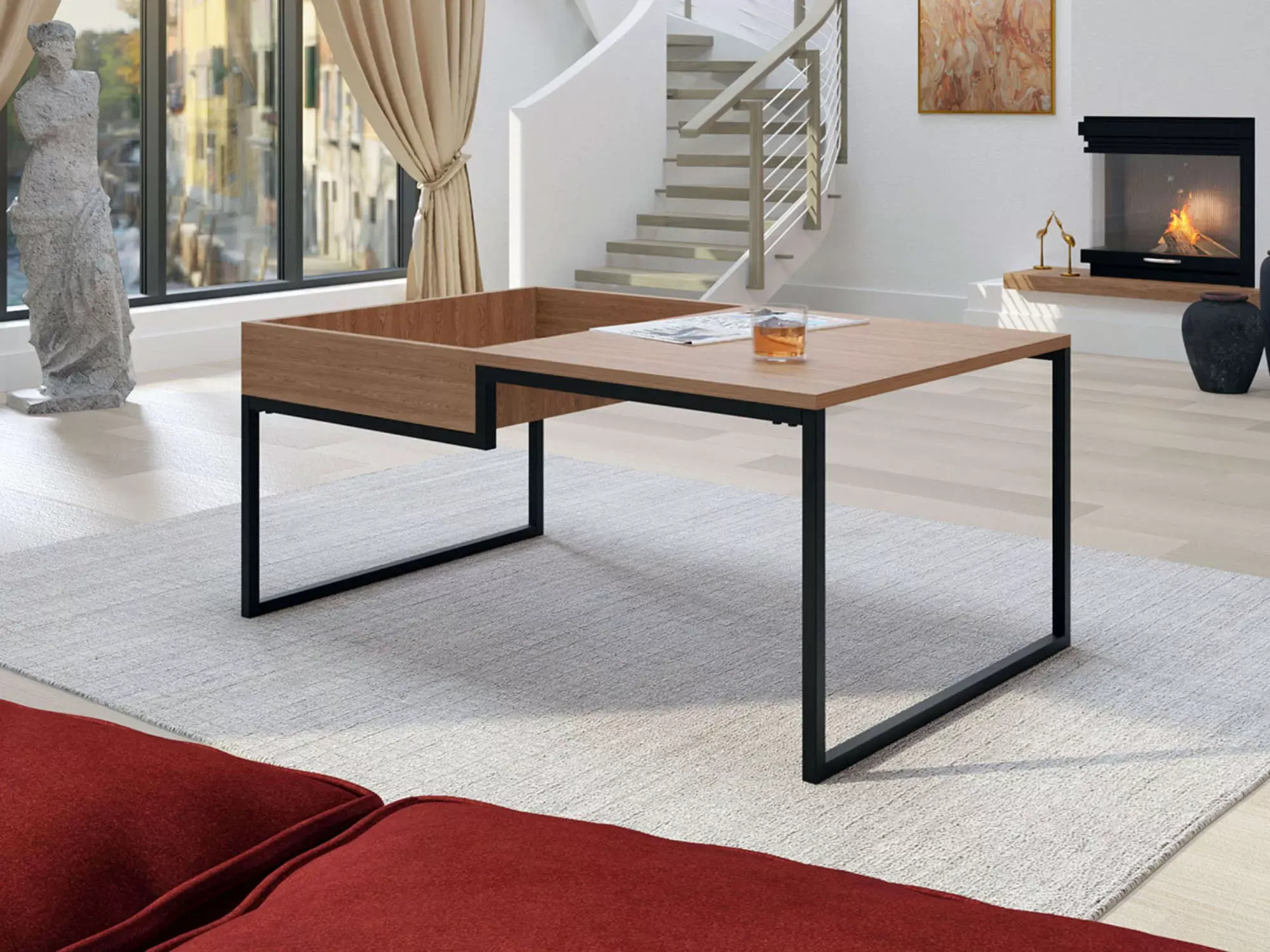 Illustration numéro 2 du produit Table basse style industriel 105 cm bois