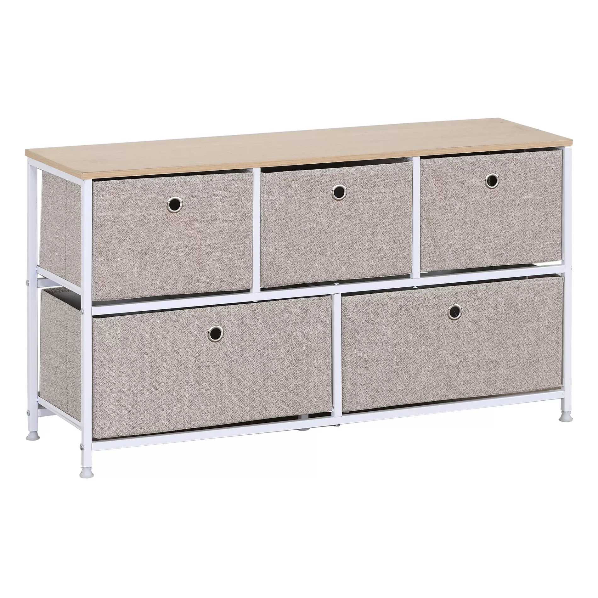 Illustration numéro 2 du produit Buffet enfilade à 5 tiroirs en metal et tissu blanc et beige