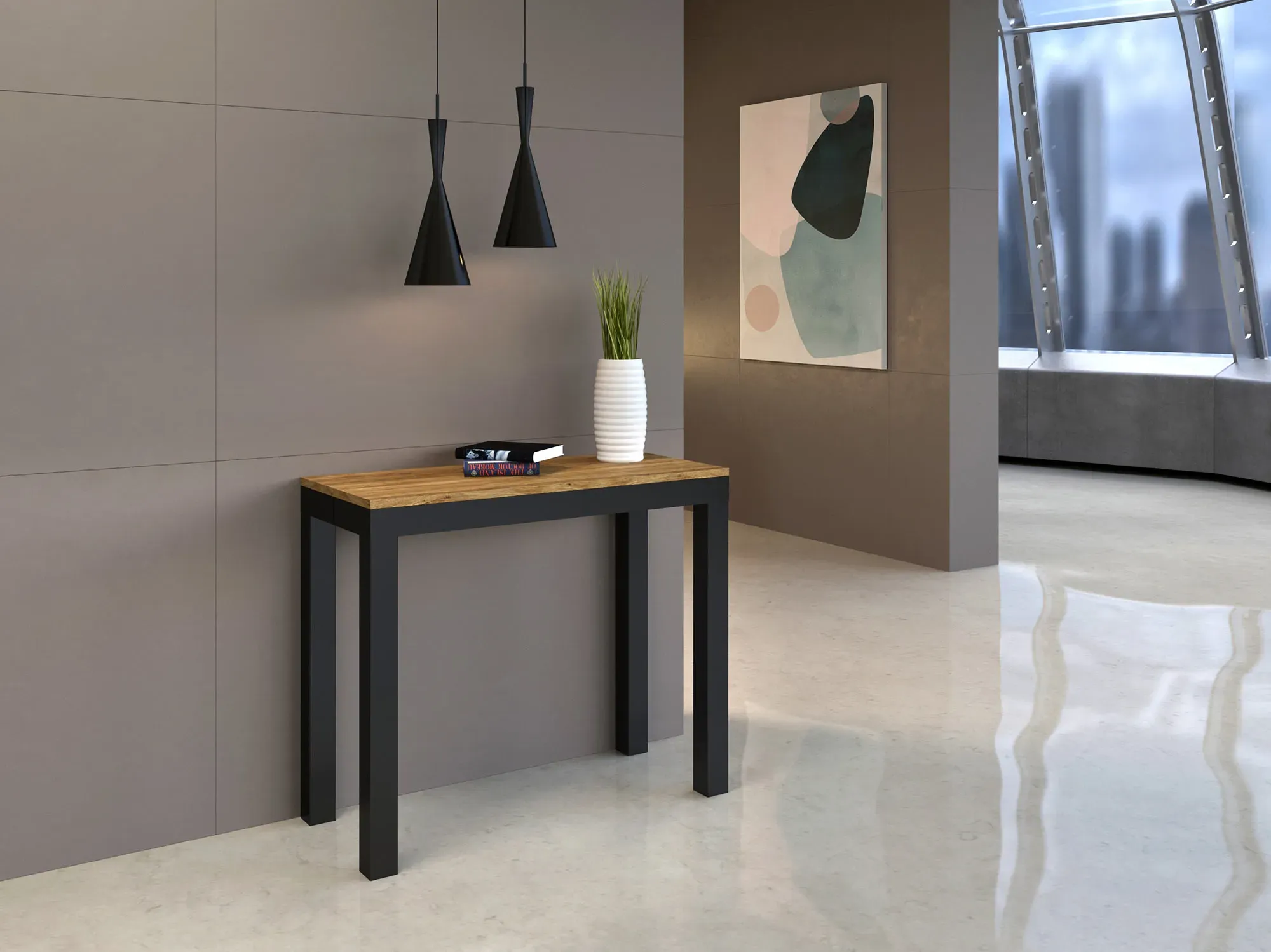 Illustration numéro 2 du produit Console extensible 90x40/300 cm effet bois chêne nature