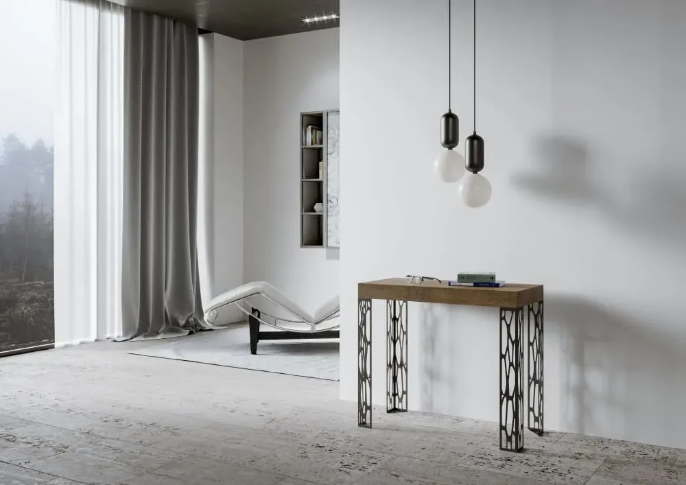 Illustration numéro 2 du produit Console extensible effet bois noyer 90x40/196 cm