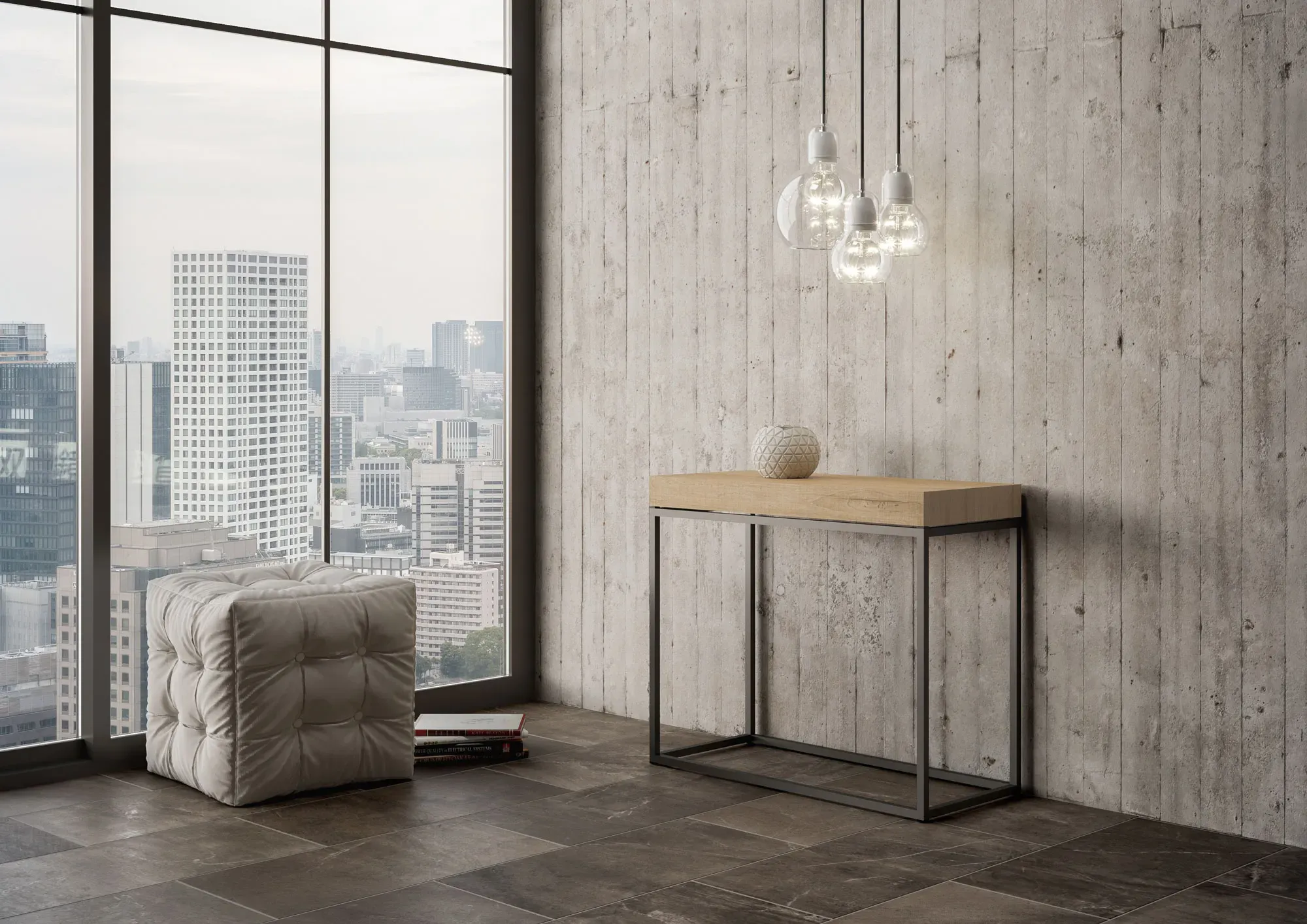 Illustration numéro 2 du produit Console extensible 90x40/300 cm effet bois chêne nature