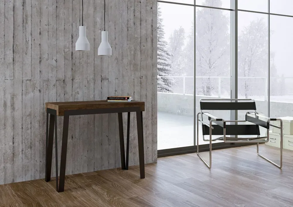 Illustration numéro 2 du produit Console extensible effet bois noyer 90x40/196 cm