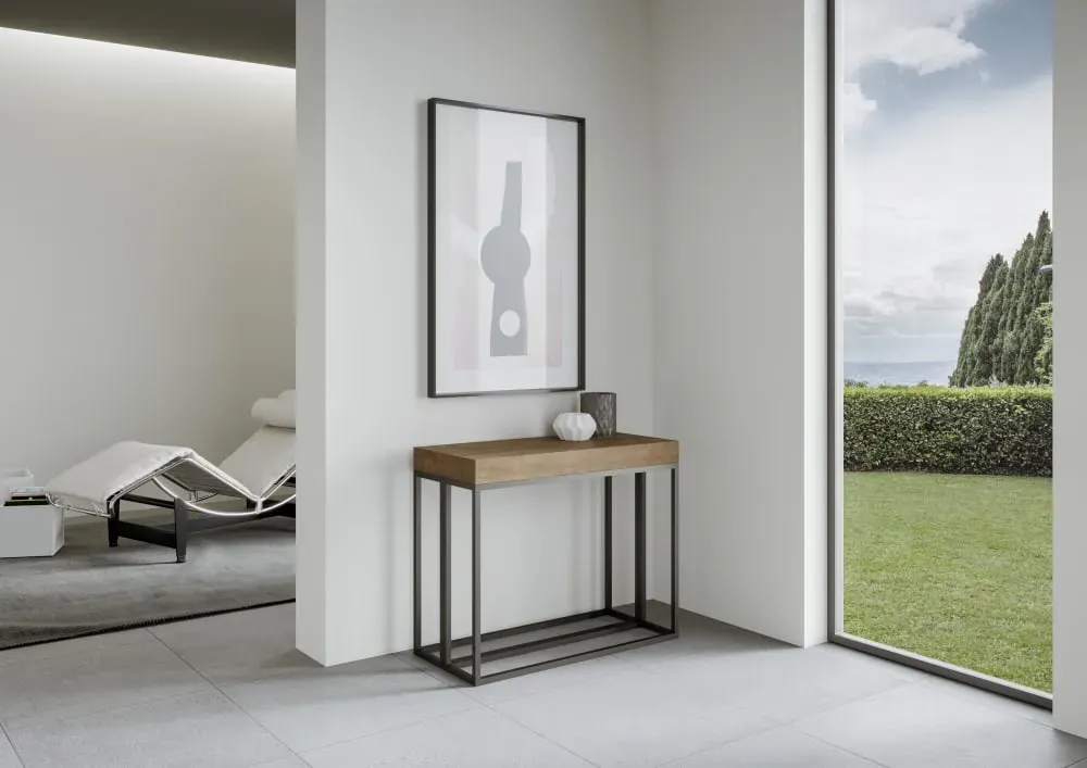 Illustration numéro 2 du produit Console extensible effet bois noyer 90x40/196 cm