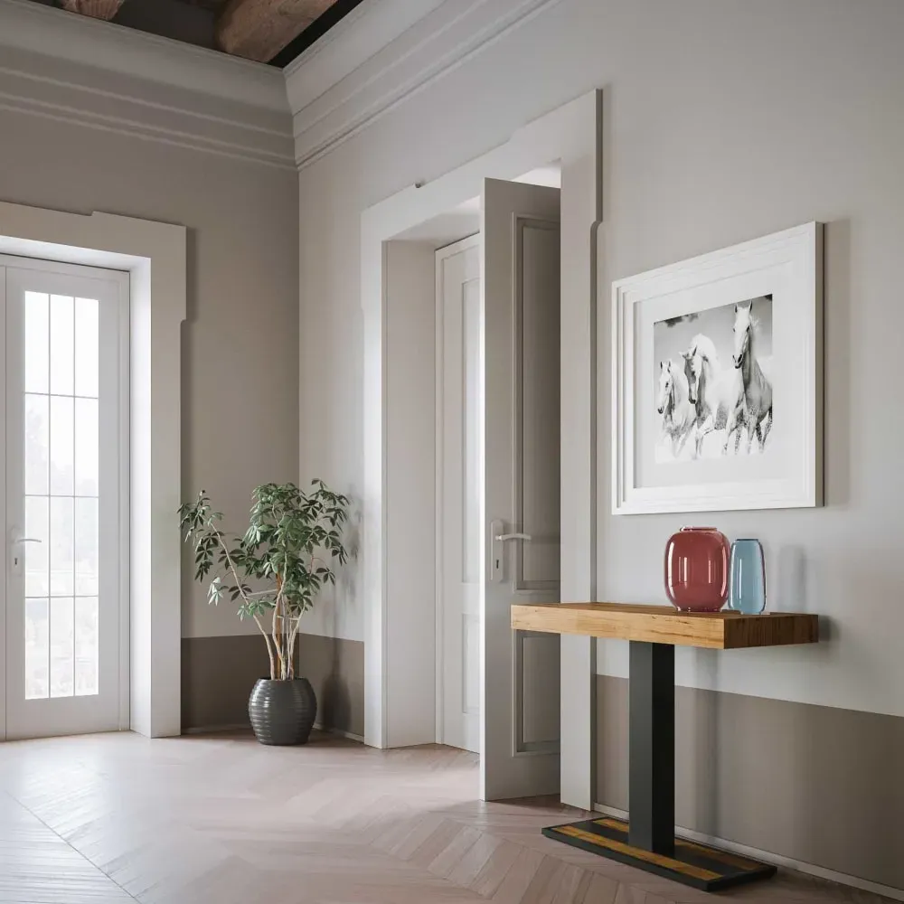 Illustration numéro 2 du produit Console extensible effet bois chêne nature 90x40/300 cm