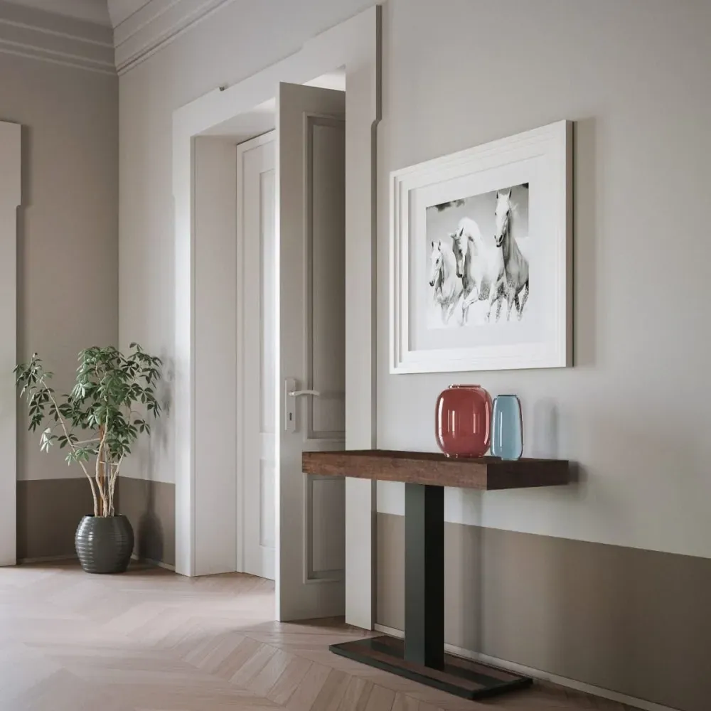 Illustration numéro 2 du produit Console extensible effet bois noyer 90x40/196 cm