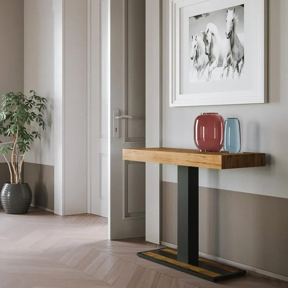 Illustration numéro 2 du produit Console extensible effet bois chêne nature 90x40/196 cm