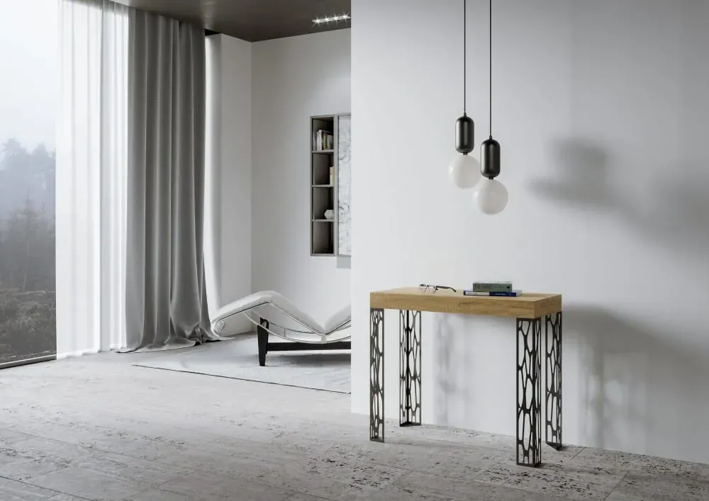 Illustration numéro 2 du produit Console extensible effet bois chêne nature 90x40/300 cm