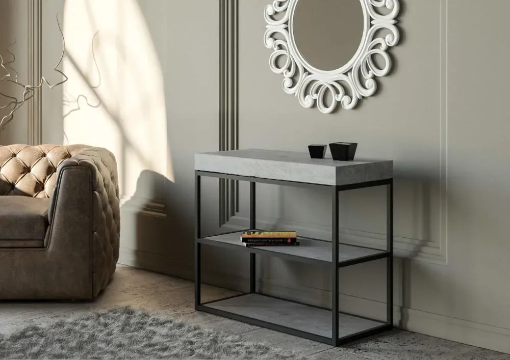 Illustration numéro 2 du produit Console extensible effet béton gris 90x40/196 cm