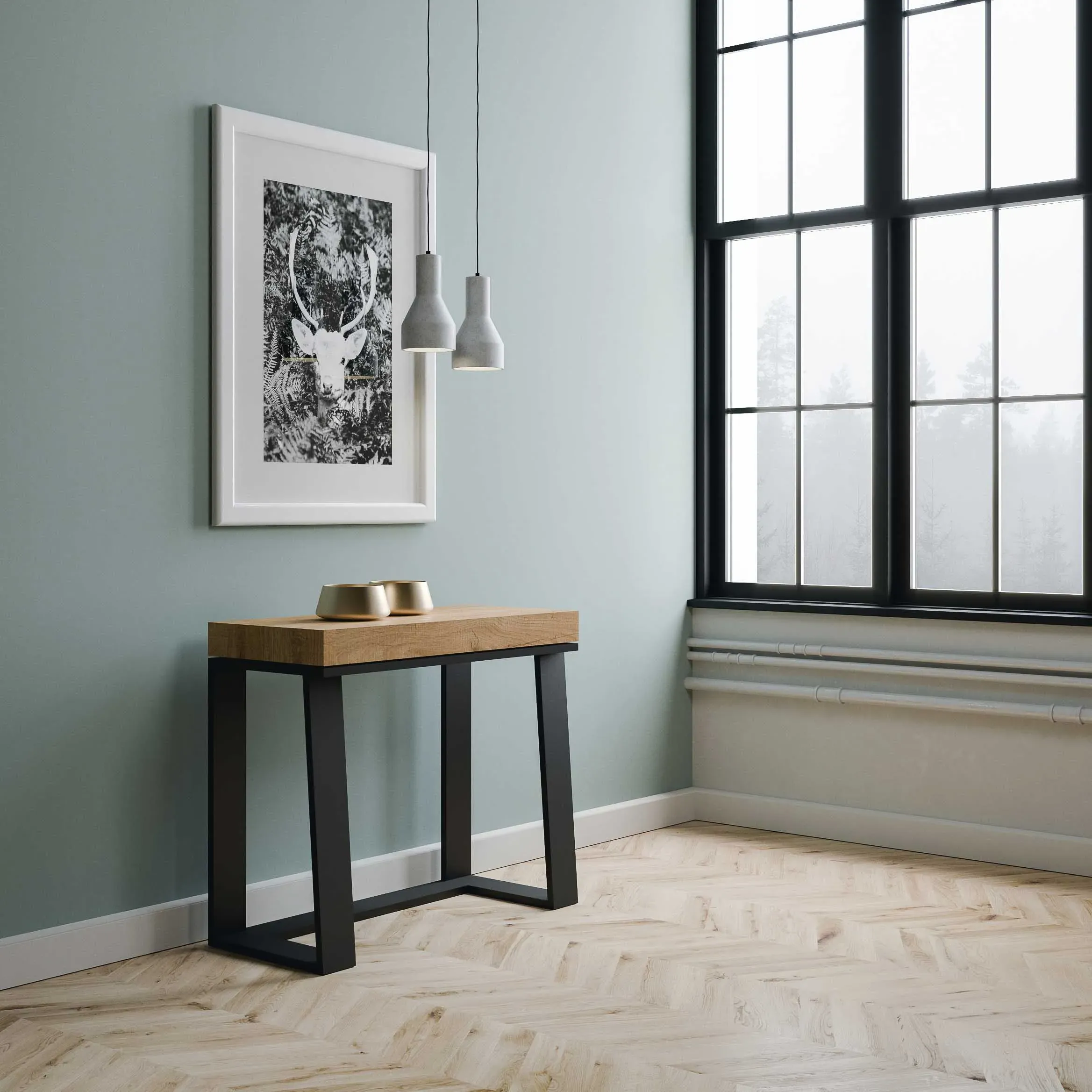 Illustration numéro 2 du produit Console extensible 90x40/288 cm effet bois chêne nature