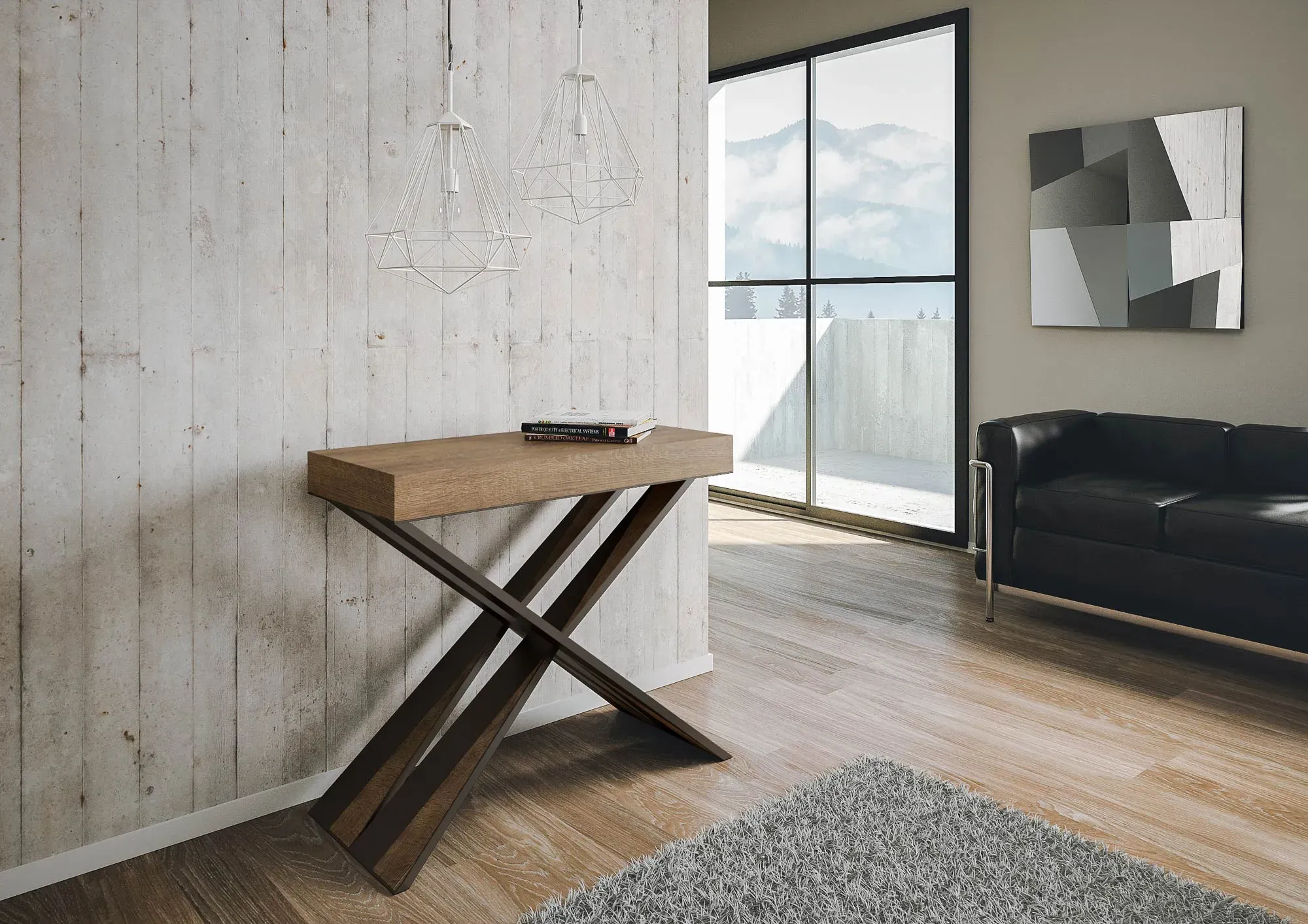 Illustration numéro 2 du produit Console extensible 90x40/300 cm effet bois noyer